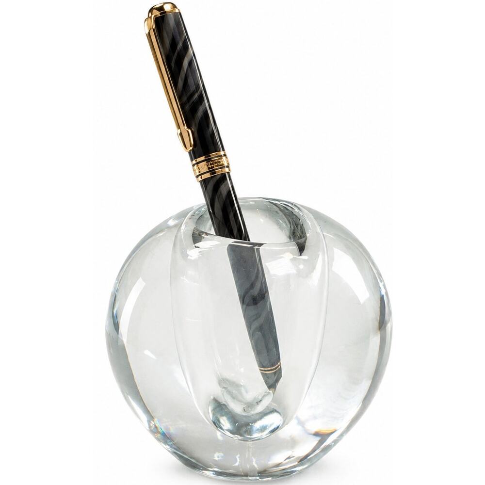 Vintage 70s Clear Glass Pen Holder Paperweight Orb Desk Decor 3.5"